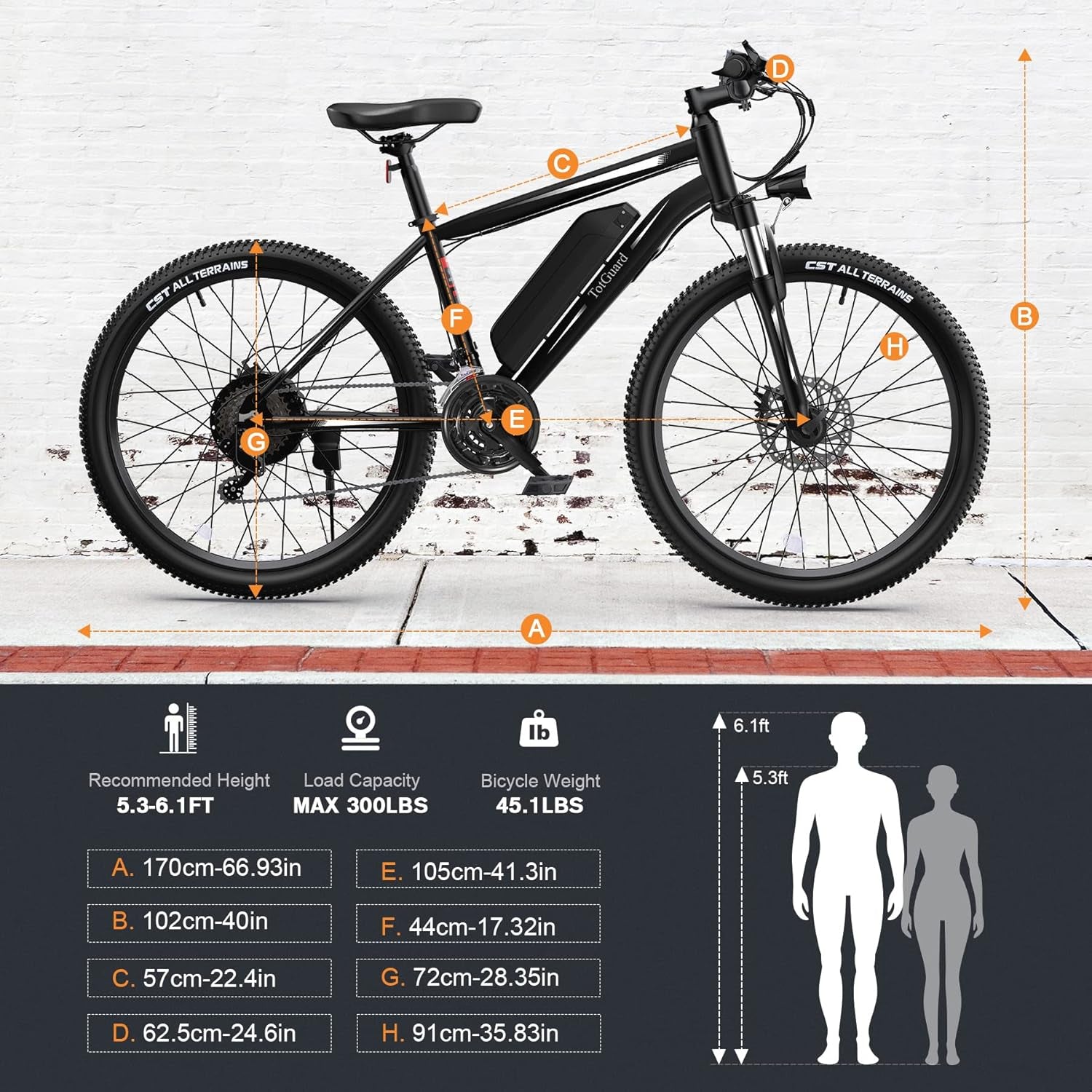 Electric Mountain Bike, TotGuard E-Bike for Adults, 19.8MPH with 374.4WH Removable Battery, 36v, 5 Hour Charge, 26" wheels, 500W Peak Motor, 50 Miles Per Charge, 21 Speeds, Front Suspension Fork
